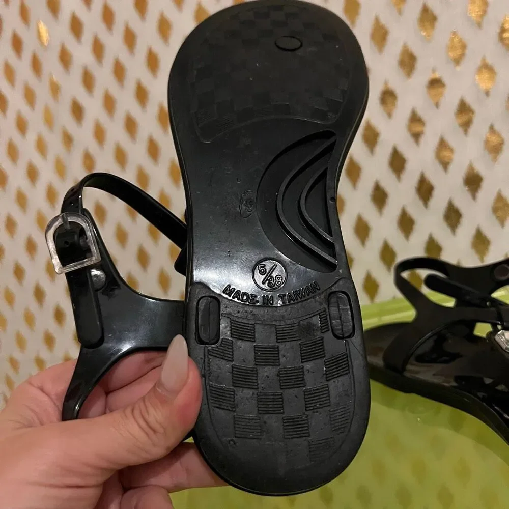 Rhinestone rubber sandals black size